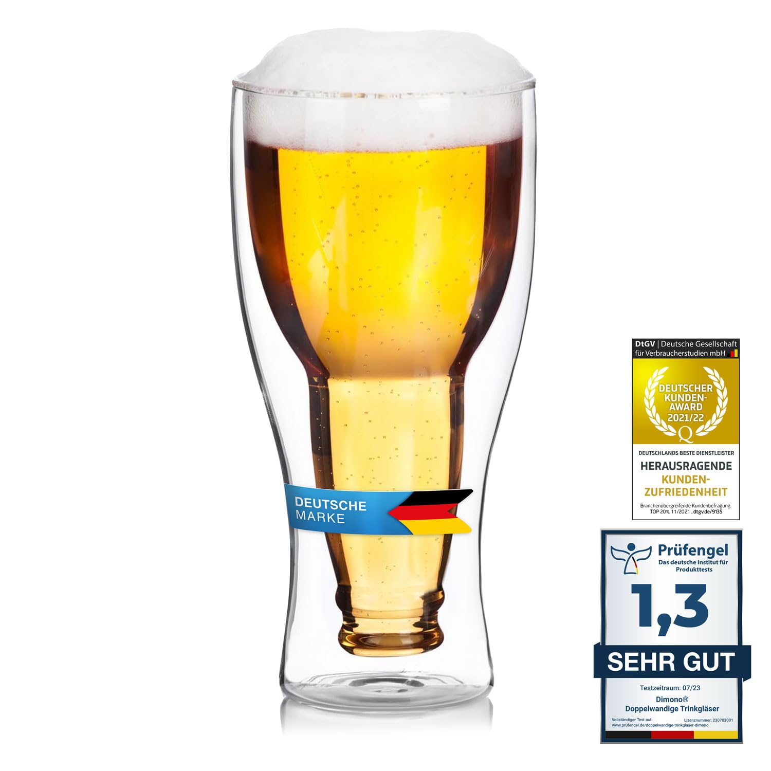 Double Walled Beer Glass Inside Out Upside Down Beer Bottle in Glass (1 Glass)