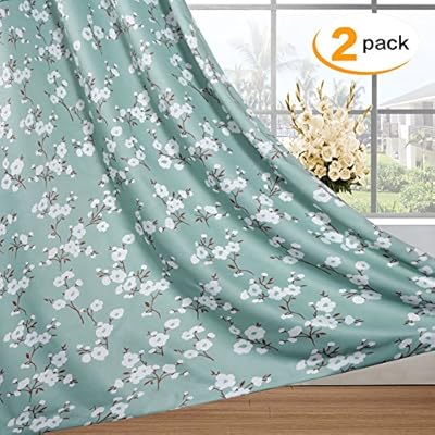 Traditional Aqua Floral Country Style Pattern Blackout Curtains