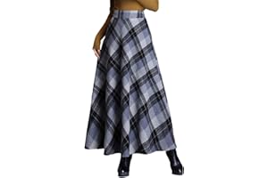 Tsuukuie Women's Plaid Maxi Skirts High Waisted Fall Winter A Line Long Skirts for Women Trendy with Pockets Ankle