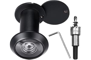JUNXAVE Door Viewer with 16mm Drill Bit, Solid Brass Peephole 200-degree View, Peep Holes with Heavy Duty Privacy Cover for 1-3/8" to 2-1/6" Doors for Home Office Hotel, Black