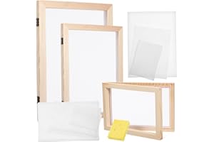 HOODANCOS Paper Making Kit Wooden Frames with 3 Mould and Deckle Screens, Mesh Sheets and Absorbent Paper for Handmade Crafts