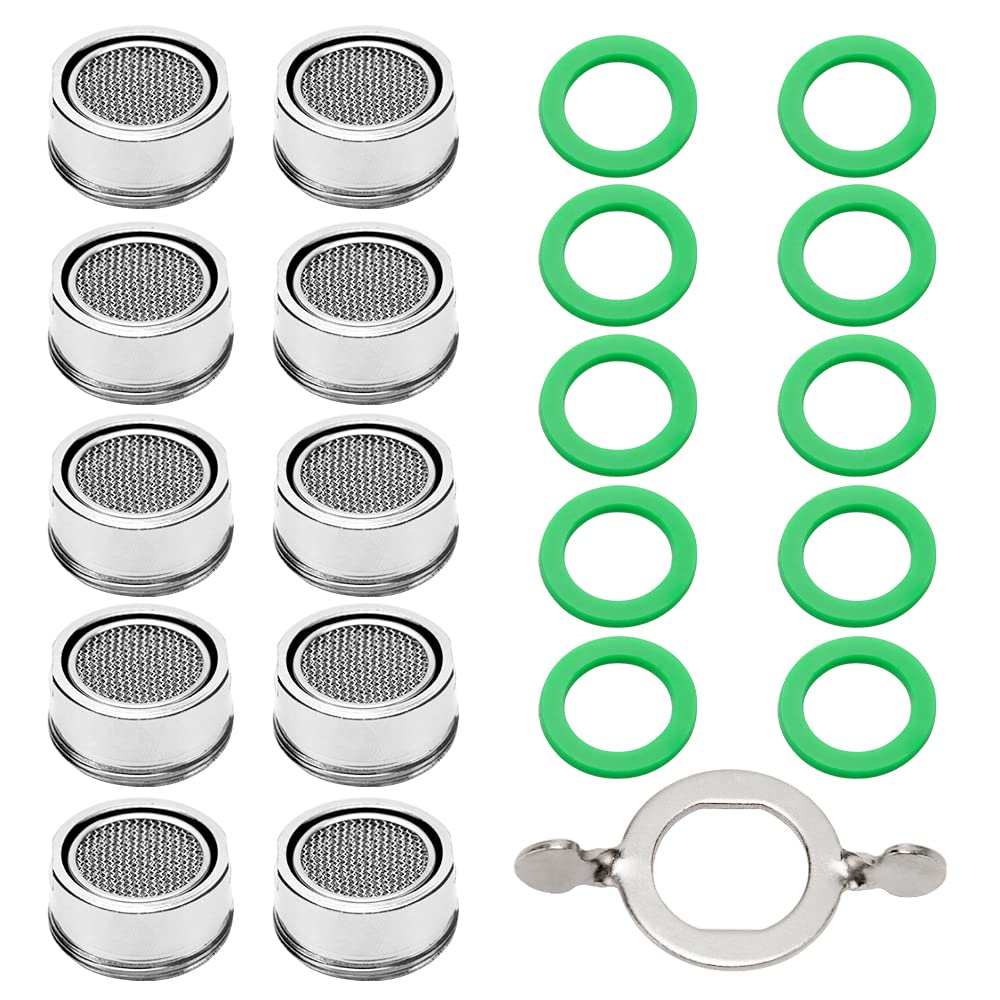 YIXISI 10 PCS Tap Aerator 24mm With Wrench and 10 Rubber Gaskets, Brass Chromed Male Threaded Anti Splash Water Saver Nozzle for Kitchen Bathroom Faucet