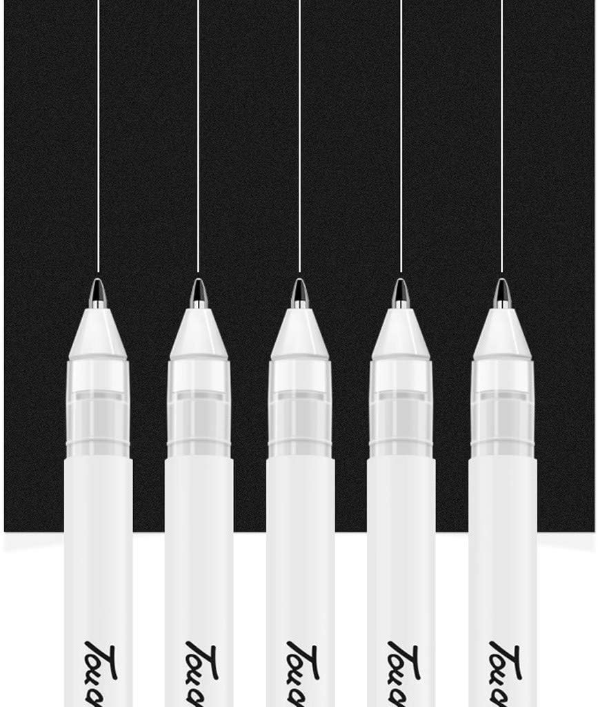Samoii White Gel Pens, Paint Pen Fine Point Tip Gel Ink Pens for Illustration Design Black Paper