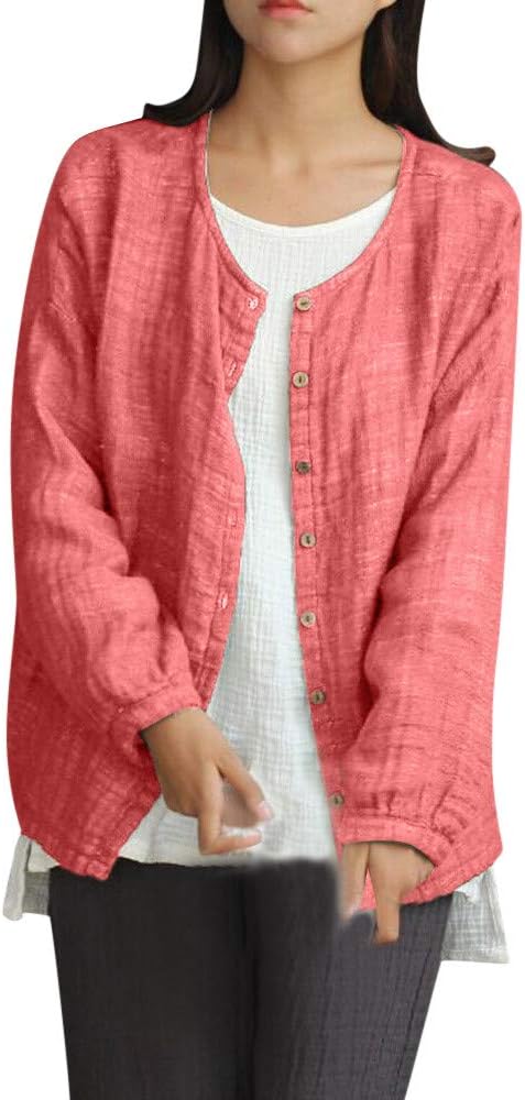 Women's Sweatshirt Coat JacketMoonuy Ladies Cotton and Linen Solid Color Cardigan Button Jacket Blouse Sweatshirt Coat Casual Outdoor Overcoat Autumn Winter Jacket Outwear Jacket Top