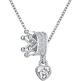 NanMuc Silver Crown Necklace Heart Pendant Necklaces Clear Crystal Birthday Jewelry for Daughter Granddaughter