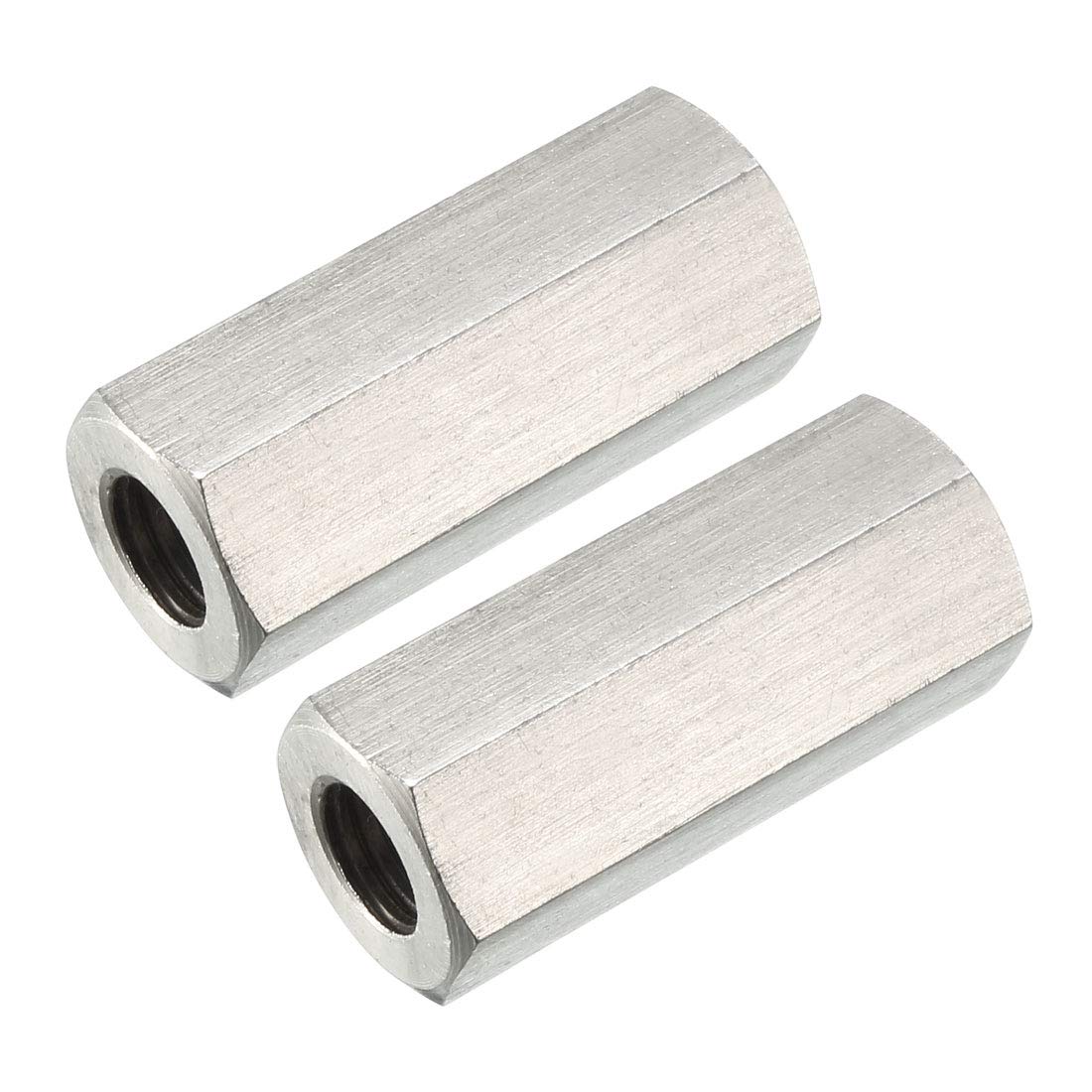sourcing map M10 X 1.5-Pitch 40mm Length 304 Stainless Steel Metric Hex Coupling Nut, 2-Pcs