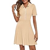 MEROKEETY Women's Summer Ribbed Knit Midi Dresses Short Sleeve V Neck Button A Line Swing Sweater Dress