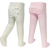 Bowbear 2-Pair Little Girl Ruffle Bottom Cotton Tights (Pink & Ivory)