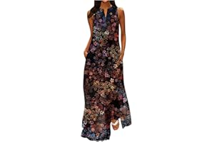 TAPANET Womens Plus Size Long Dresses Summer Casual Floral Sleeveless Crewneck Shirt Dress Swing Maxi Dress Boho Beach Dress