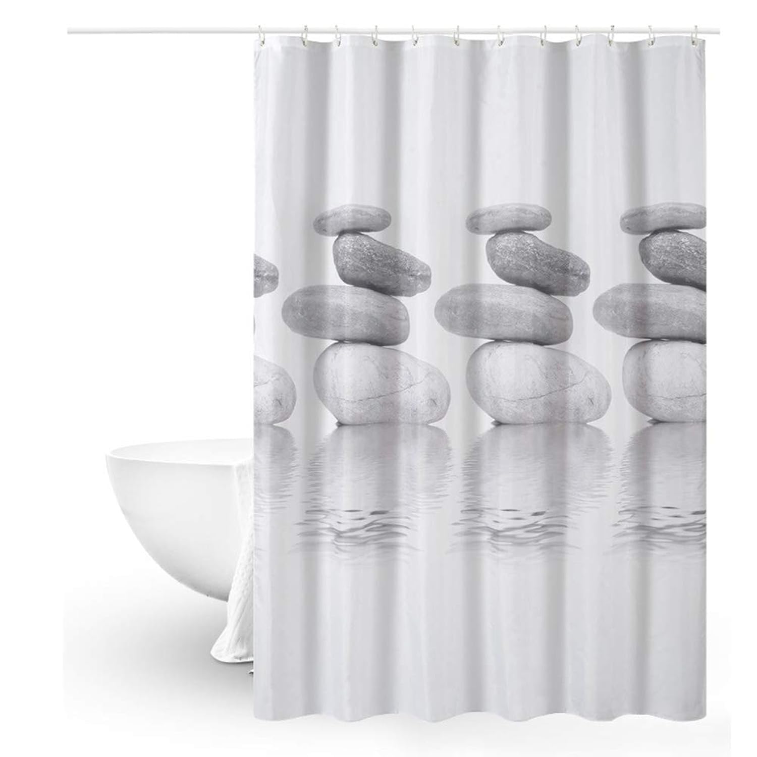 Queta Anti-Mould Shower Curtain 180 x 180 Grey Pebble Waterproof With 8 Hooks