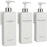 Luxury Shampoo and Conditioner Dispenser Set Wall Mounted by Brighter Barns - Shower Bottles 3 Chamber No Drill - 16oz Refillable Shampoo Dispenser for Shower Wall, Vacation Home, Hotel (White/Silver)