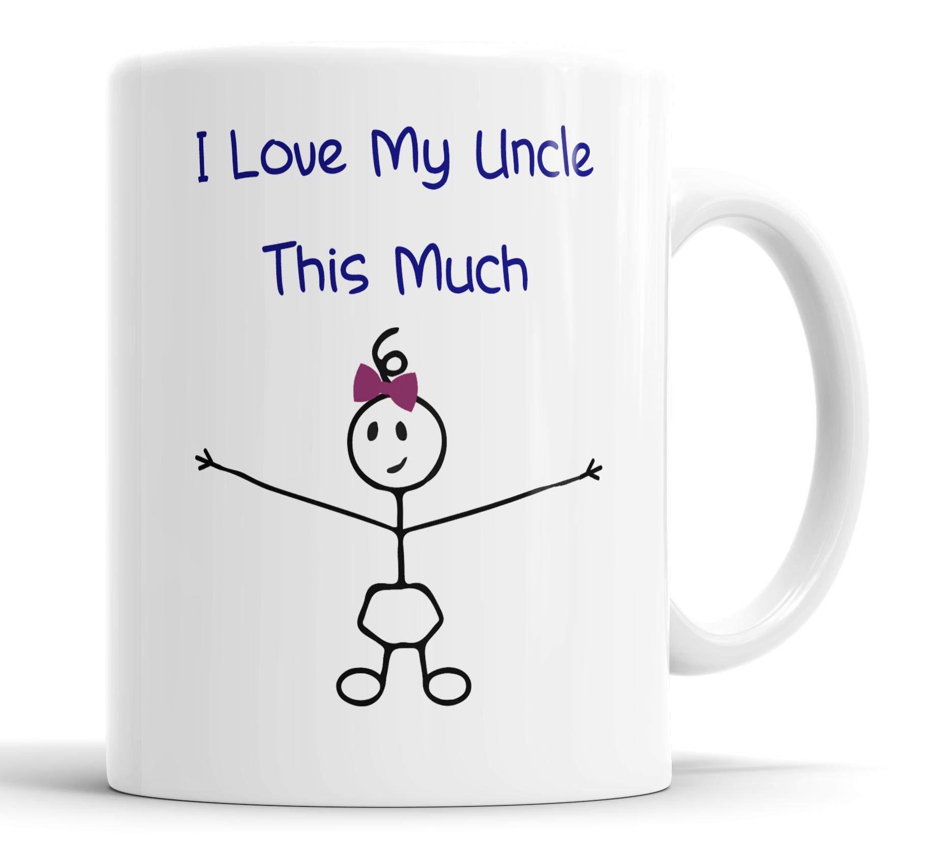 Faithful Prints Uncle Mug from Neice - I Love My Uncle This Much Mug (Girls) - 11oz Ceramic Gift for Uncle Birthday Christmas from Neice, Father's Day Coffee Cup, Novelty Present