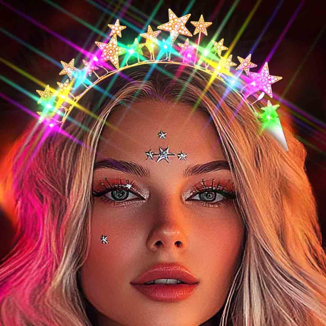 Photo 1 of Zoestar Light Up Star Headband Led Rhinestone Hair Bands Sparkly Rave Party Hair Accessories Women (Gold, One Size)