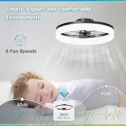 JOFIOS Ceiling Fans with Lights, 15.7in Black Flush
