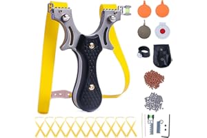 IITFSTC Outdoor Professional Solid Slingshot Set for Hunting Stainless Steel High Velocity Catapult Sling Shot for Adults with 1 Ammo Pouch 100 Slingshots Ammo Balls & 10 Rubber Bands & 4 Target