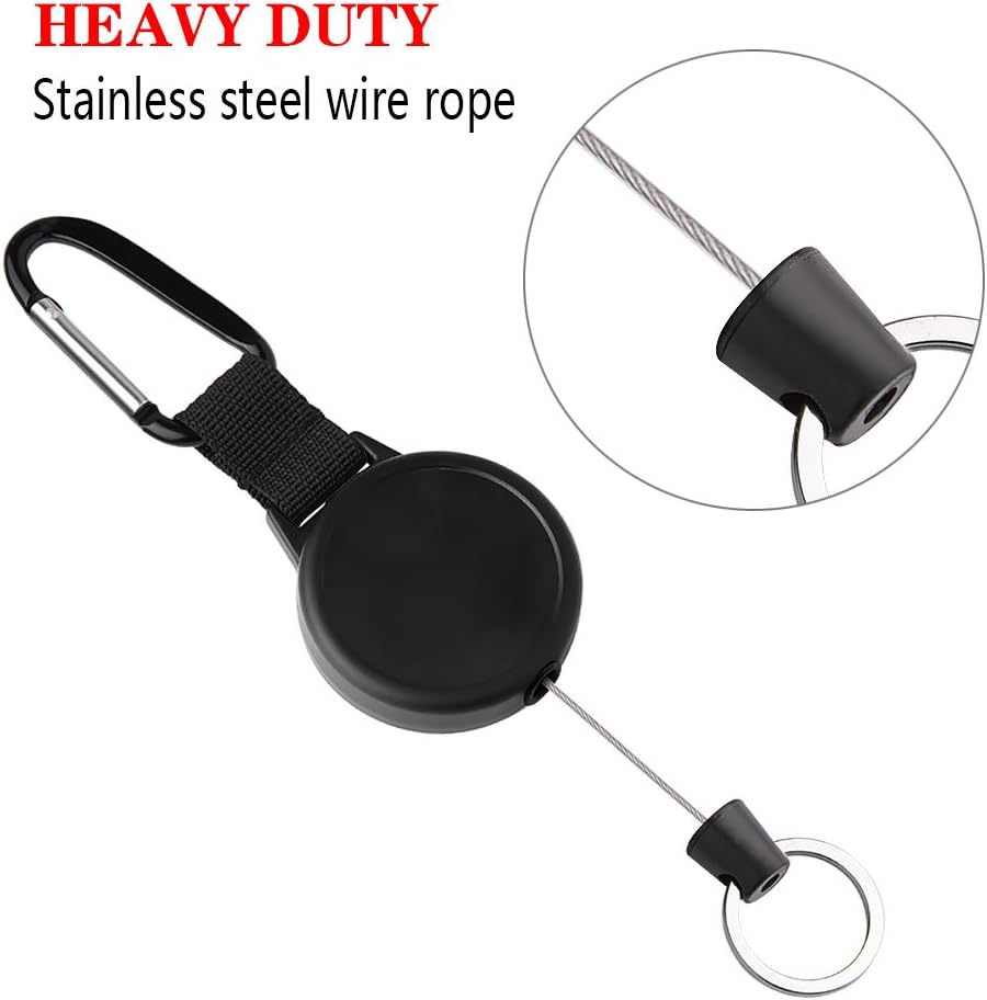 KUUQA Heavy Duty Retractable Key Chain Key Reel with 100cm Steel Wire Rope, Black - Image 4