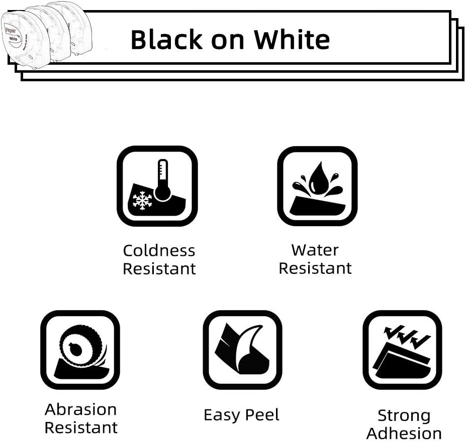 3X Phomemo P12 Thermal Label Tape Original 12mm x 4m Black on White Waterproof Plastic Self-Adhesive Label Tape for Phomemo P12/P12Pro/LT12 Label Printer & Compatible with Dymo LetraTag LT100H - Image 4