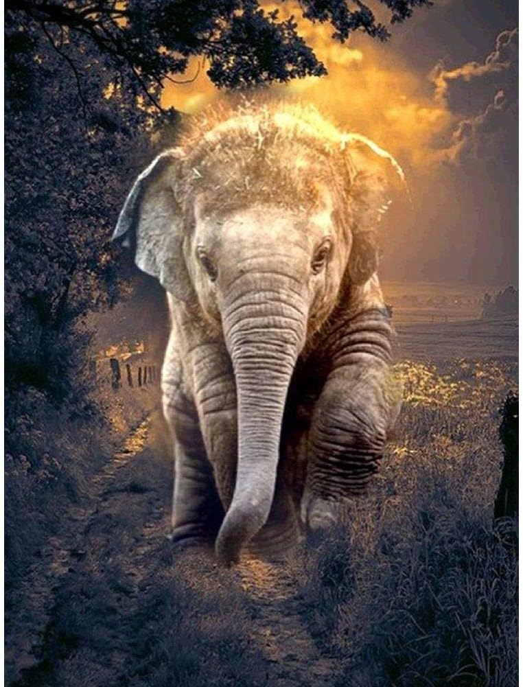 Injoyser INJOYS DIY 5D Diamond Painting by Number Mosaic Kits Crystal Full Diamond Rhinestone Cross Stitch Embroidery Arts Craft Canvas Home Decor-Running Elephant