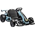 24V Kids Go Kart,300W Powerful Electric Drift Kart Car with Adjustable Seat,IDE On Toy with 4 Speed Mode,Big Battery, Drift/Sports Mode, Eva Tire, Brake Pedal for Age 6-12,Blue