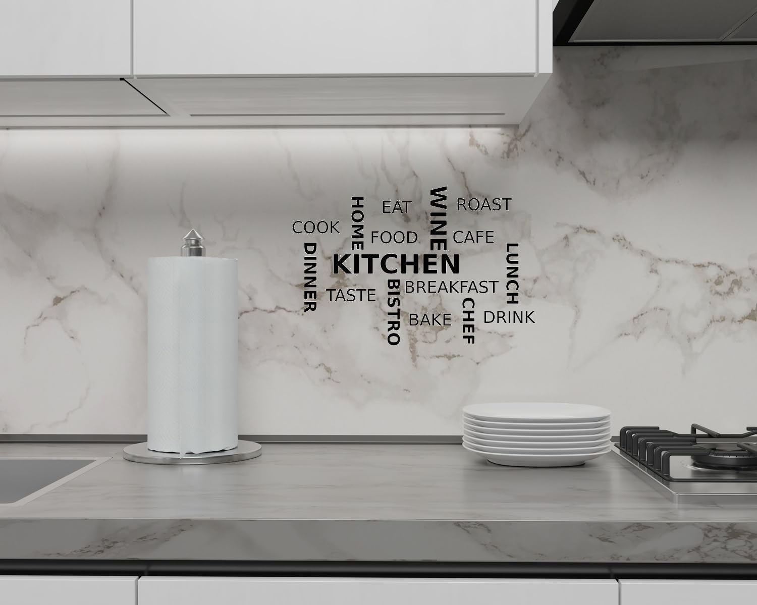 Hatcherabilia Kitchen Words Wall Stickers for Kitchen - Kitchen Decor - Wall Decals - Decorative Stickers - Kitchen Stickers - Wall Art For Kitchen - Wall Decals (50cm x 24cm, Black)