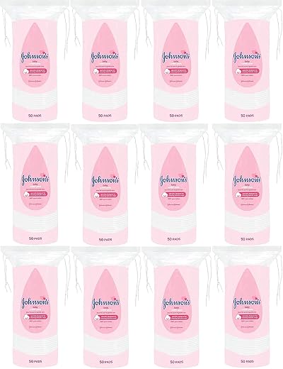 Johnson's Baby Cotton Pads 100% Pure Cotton Pack of 12 x 50