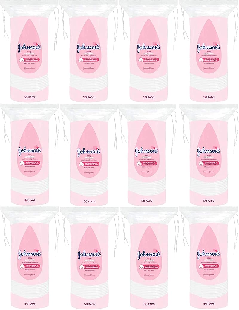 Johnson's Baby Cotton Pads 100% Pure Cotton Pack of 12 x 50