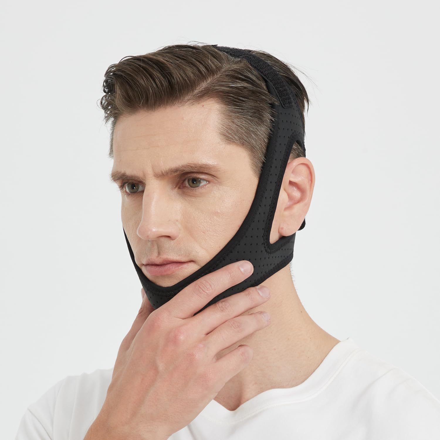 Photo 1 of Adjustable Anti Snoring Chin Strap for CPAP Users - Breathable Snore Stopping Device Face Mask Bandage Keeping Mouth Closed (Black Skin)