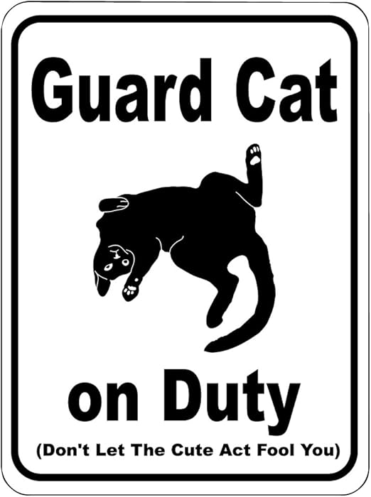 Amazon Com Dark Spark Decals Guard Cat On Duty Don T Let The Cute Act Fool You 12 X9 Aluminum Caution Sign Made In The Usa Home Kitchen