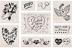 COLOP Blissful Prints Collectable Stamp Set, 9 Piece Giftable Valentines Stamp Set with Decorative Box, Stamps for Valentine Cards, Gift Tags, and Holiday Scrapbooking (Valentine's Day)