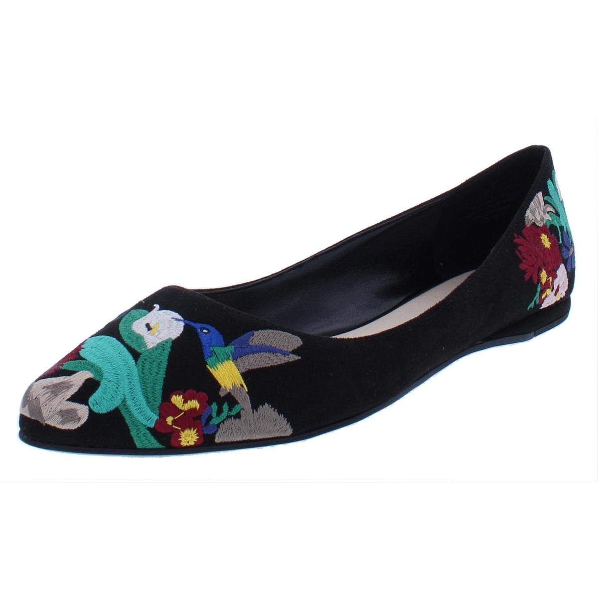 NINE WEST Womens Suziella Fabric Pointed Toe Ballet Flats, Black, Size 7.0