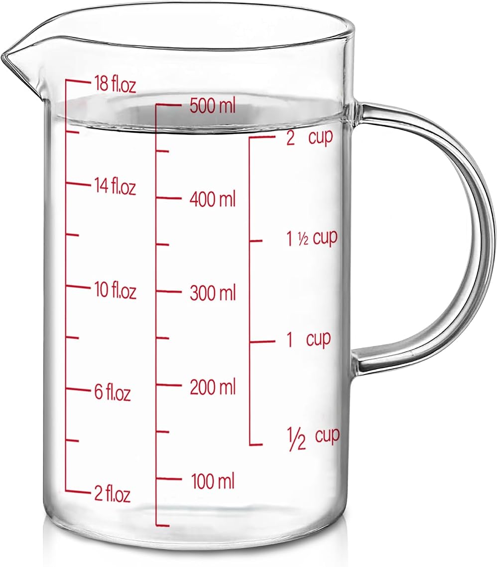 Luvan 500ml Glass Measuring Jug with 3 Scales ml oz cup High Borosilicate