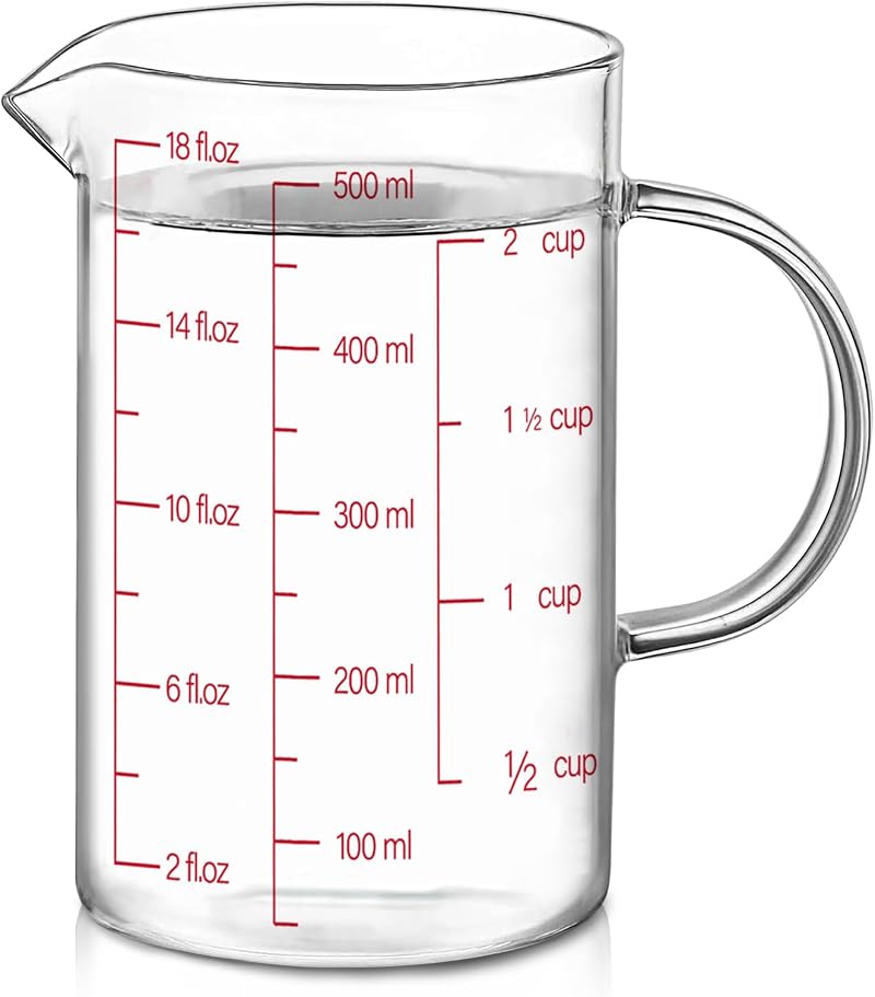 Luvan 500ml Glass Measuring Jug with 3 Scales ml oz cup High Borosilicate