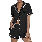 Ekouaer Womens Pajama Sets Button Up Summer Cute Pjs 2 Piece Short Sleeve Sleepwear Lounge Set S-XXL