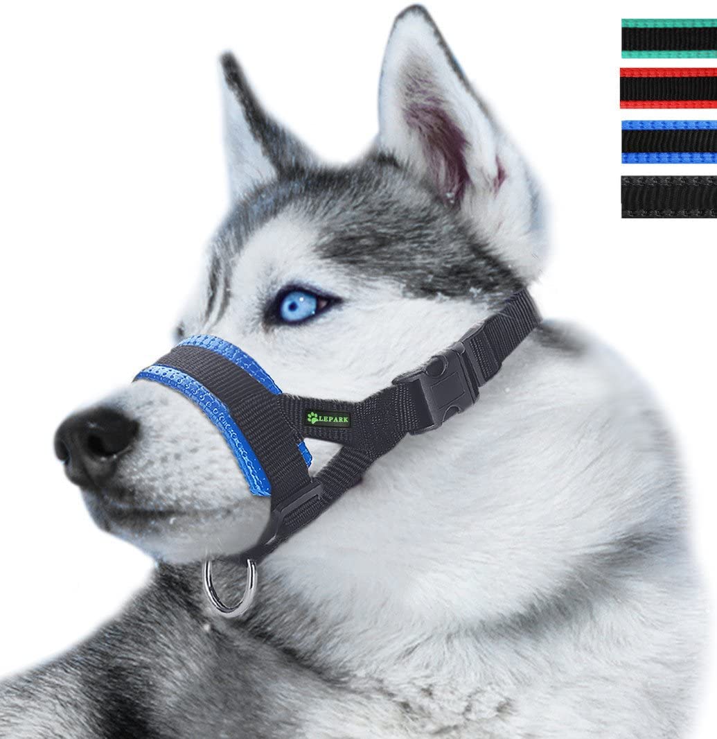 Nylon Soft Dog Muzzle for Dogs Prevent Anti Biting, Barking and Chewing, Adjustable Loop (M, Blue)