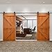 Yaheetech 16ft Double Door Sliding Barn Door Hardware Double Track Kit System(Black) (Arrow Shape Hangers) (2 x 8 foot Rail)