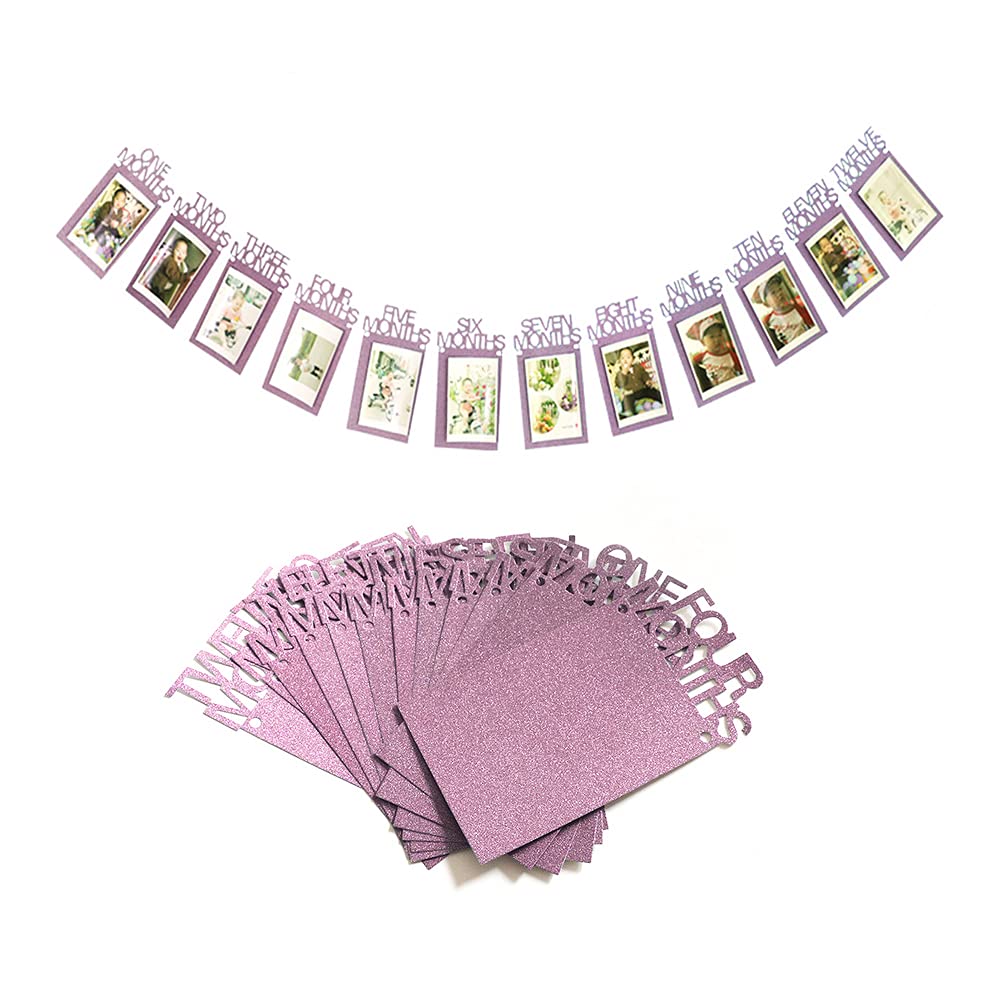 1st Birthday Photo Banner,12 Months Banners Monthly Milestone Baby Photo Bunting for First Birthday Baby Party Celebration Decoration,DIY Photograph Buntings for Baby Photo Wall Decoration,Pink