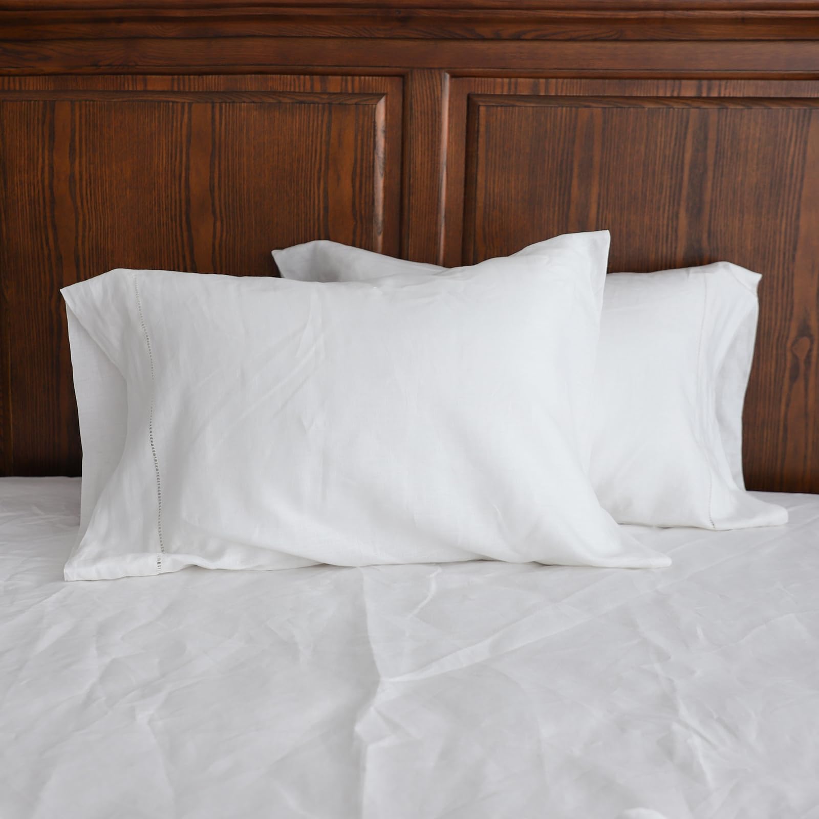 Photo 1 of Simple&Opulence 100% Linen Pillowcase with Hand Drawing Hemstitch Pillow Cover Queen Size Set of 2 Soft and Durable (White, 20''x30'')