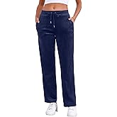 Pescool Velour Pants for Women, Straight Leg Womens Velour Sweatpants, Velvet Wide Leg Lounge Pants for Women with Pockets