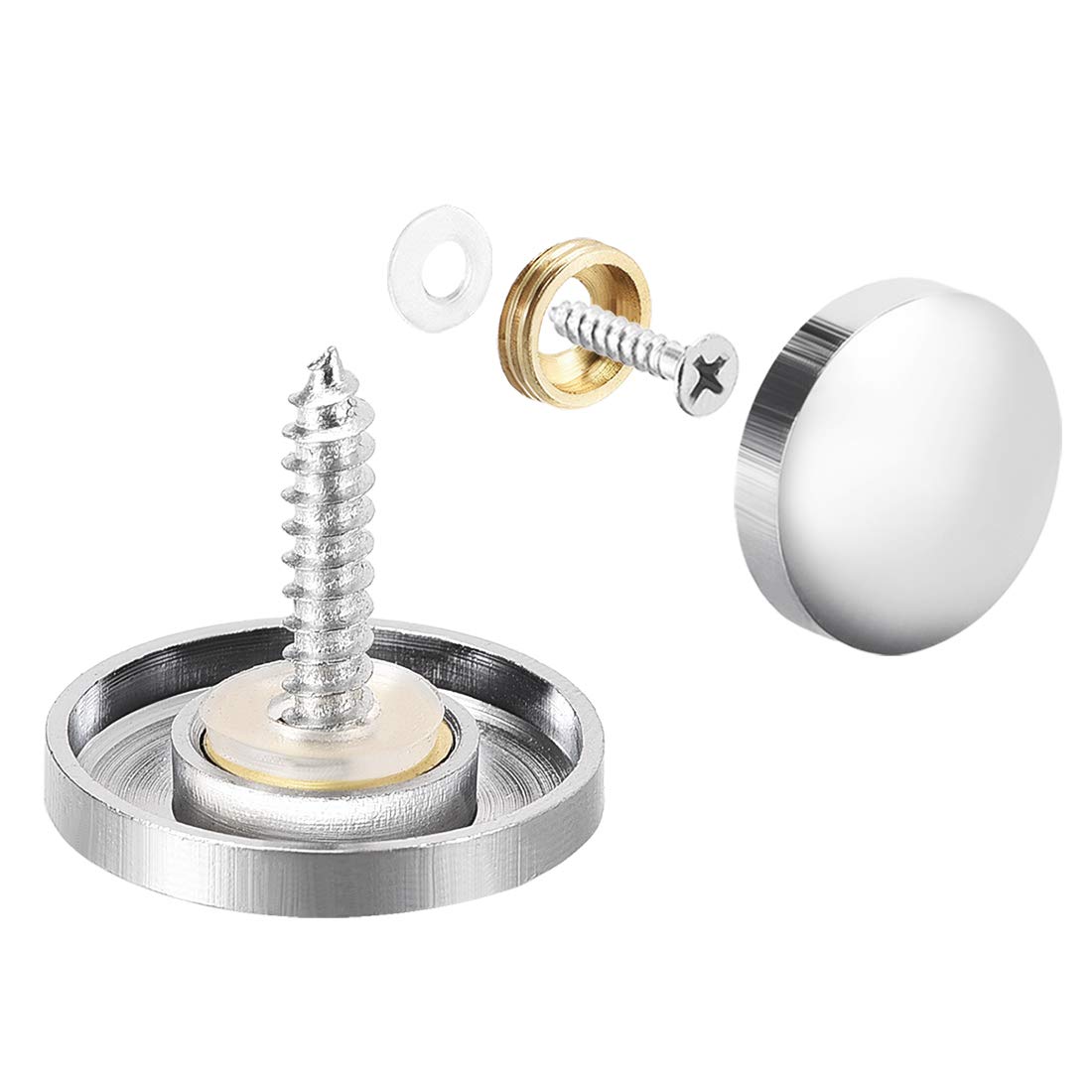 sourcing map Mirror Screws, Decorative Cap Fasteners Cover Nails, Electroplated, Bright Silvery 22mm/0.87" Brass 16pcs