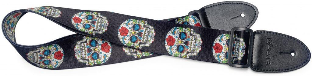 Stagg STE MEX SK Skullrose correa de la guitarra de nylon (2-pack) de color rojo