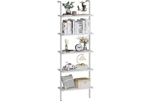 aboxoo Ladder Shelf White Wooden Open Bookshelf 5-Tier Wall-Mounted Wood Rack Industrial Modern Plant Flower Stand Utility Or