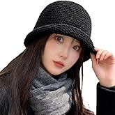 Women Men Vintage Knitted Bowler Bucket Hats Soft Round Brim Cloche Hat Winter Warm Crochet Cap