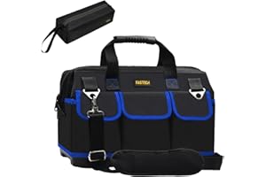 FASTECH 18 Inch Tool Bag, Waterproof Wide Mouth Tool Kit, Heavy Duty Tool Bag Organizer With Shoulder Straps, Tool Storage Package For Men/Women (Blue18IN)