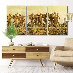 3 Panel World Famous Painting Reproduction on Canvas Wall Art - Gassed,1919 by John Singer Sargent - Modern Home Art Ready to Hang - 16"x24" x 3 Panels