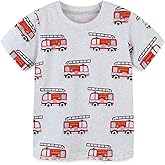 Warmbaby Toddler Fire Truck Shirts for Kids Boys Short Sleeve T Shirt Gray