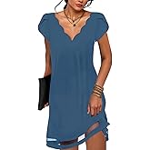 Summer Dresses for Women Petal Short Sleeve V-Neck Beach Dress Floral Print Dressy Casual Sun Dresses