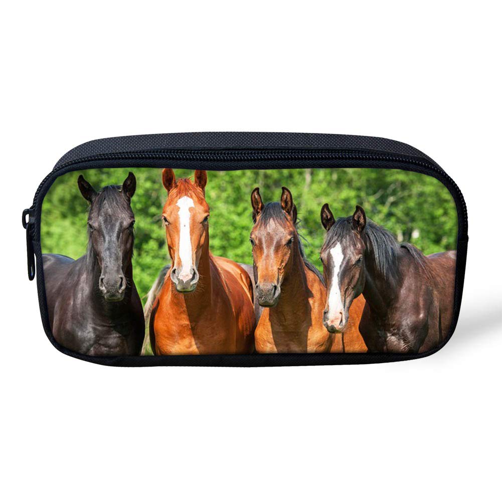 Showudesigns Horse Print Pencil Bag Teen Girls with Zipper Pencil Case Holder for School Sudent Teacher Stationery — image 1