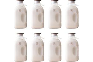 Almond Cow - Glass Pitcher with Lid and Spout, Bottle for Refrigerator, Clear Milk Jug, Food-Grade Glass Liquid Container, 60 fl oz Capacity (Pack of 8), 5 x 4 x 10 Inches