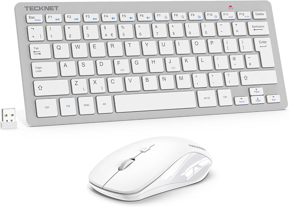 TECKNET Mini Wireless Keyboard and Mouse Set 2.4G USB Receiver 12 Multimedia