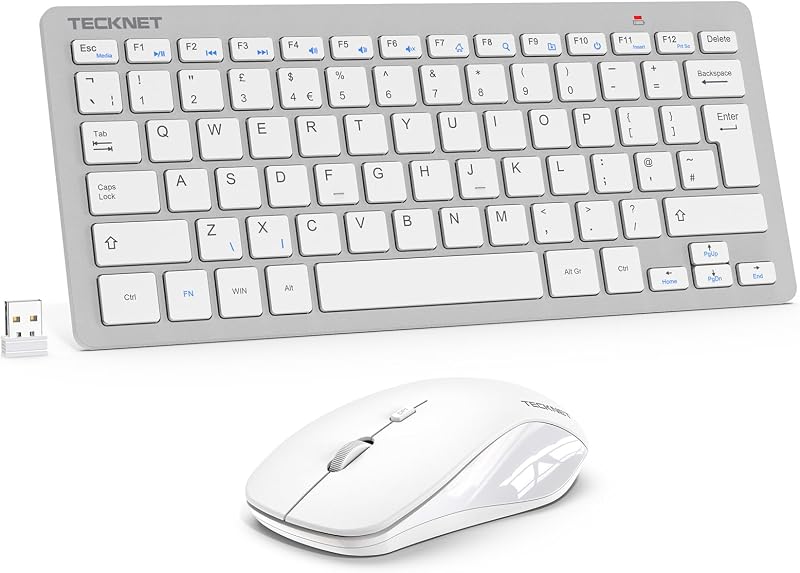 TECKNET Mini Wireless Keyboard and Mouse Set 2.4G USB Receiver 12 Multimedia
